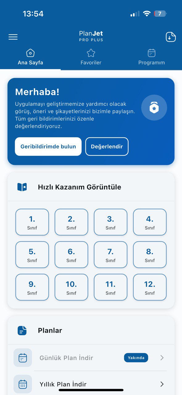PlanJet Ana Ekran Görüntüsü